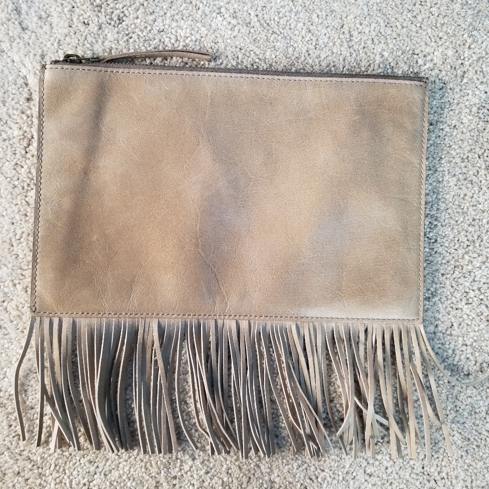 Madewell leather clutch with fringe